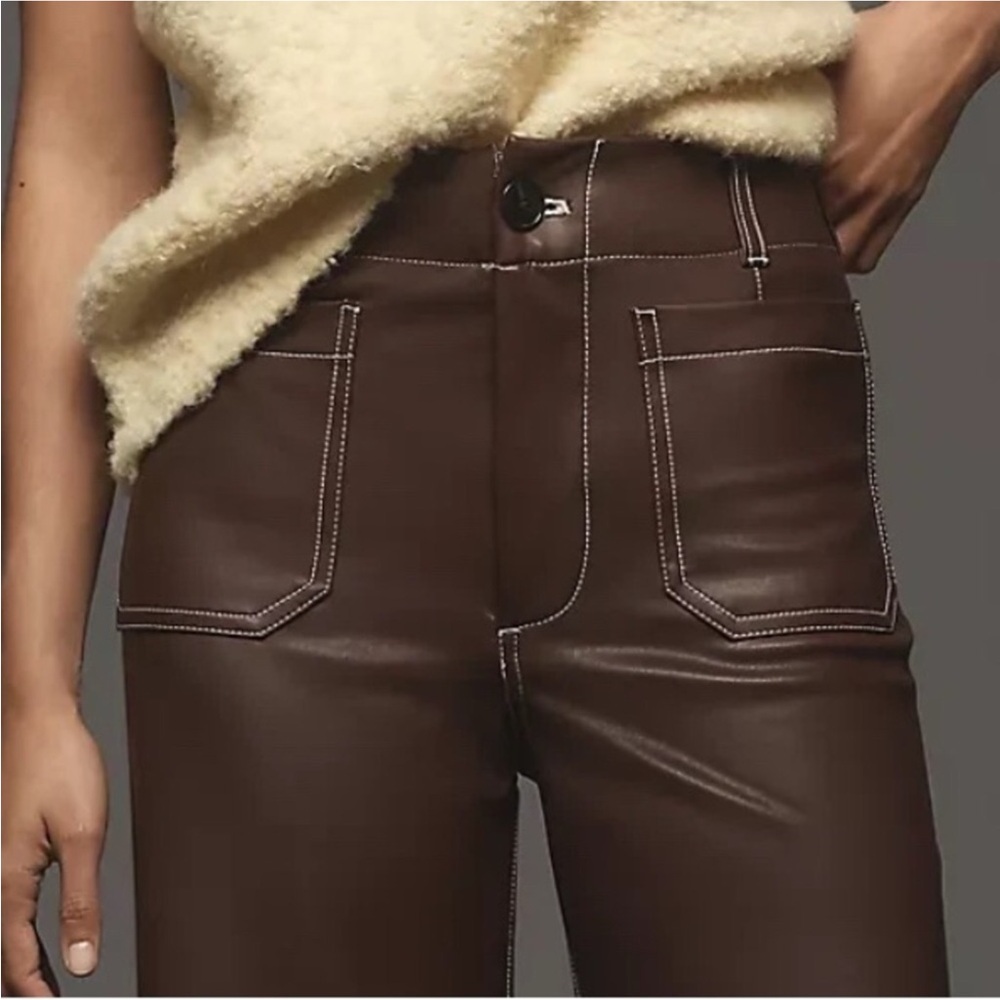 “MAEVE” Anthropologie Vegan Leather Colette Cropped Wide Leg Pant - Picture 4 of 16
